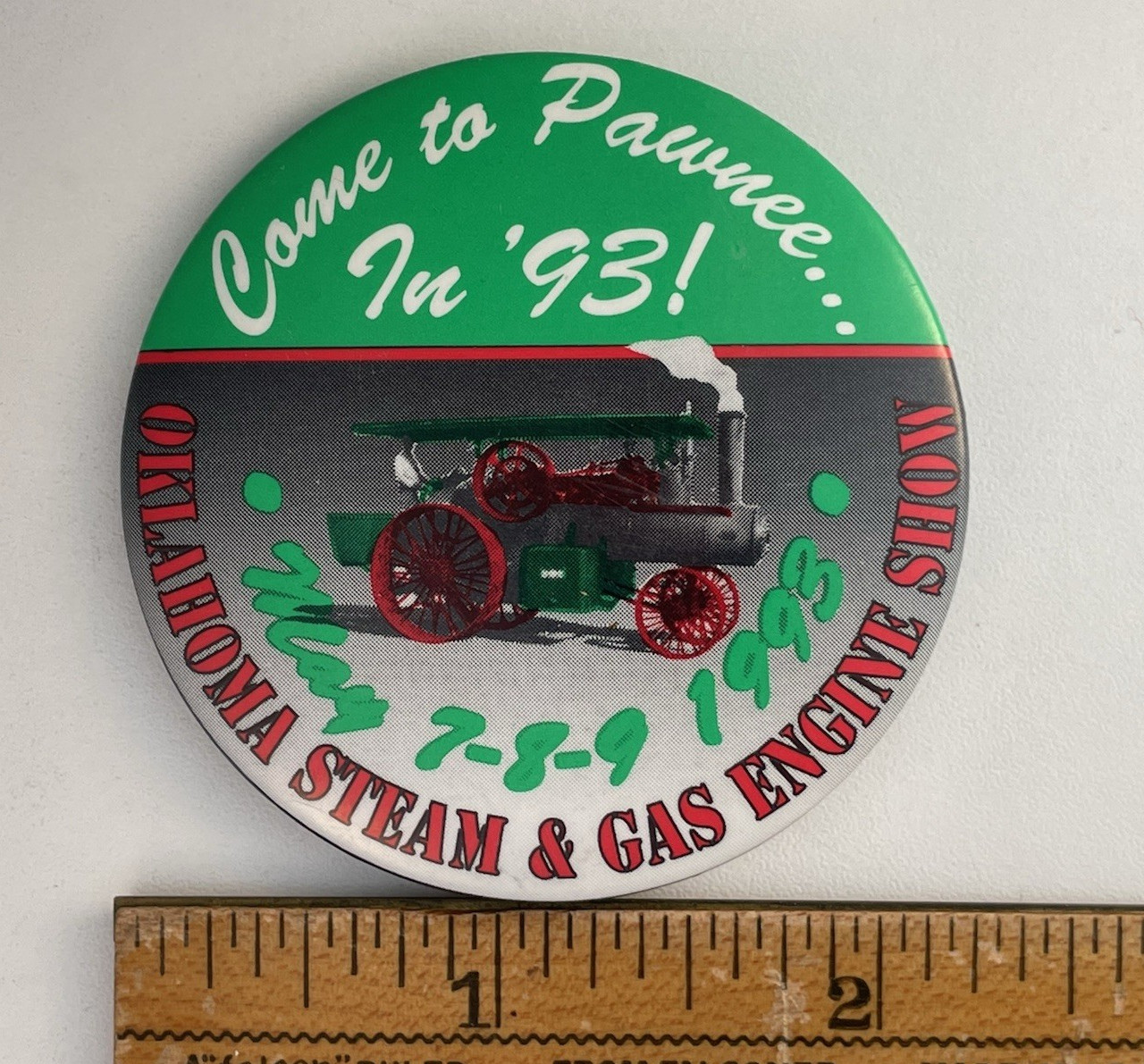 Pinback Advertising Button: Oklahoma Steam & Gas Engine Show 1993