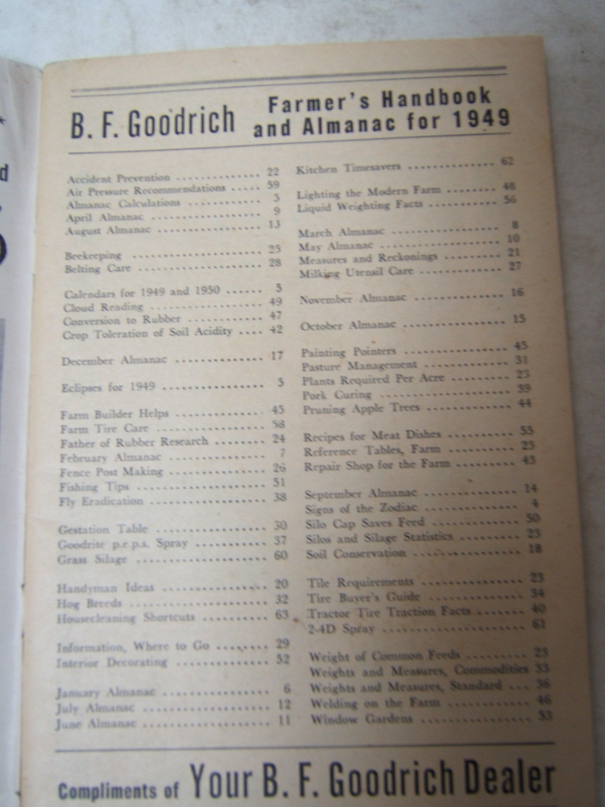B F Goodrich Farmer&rsquo;s Handbook and Almanac 1949 Good Condition