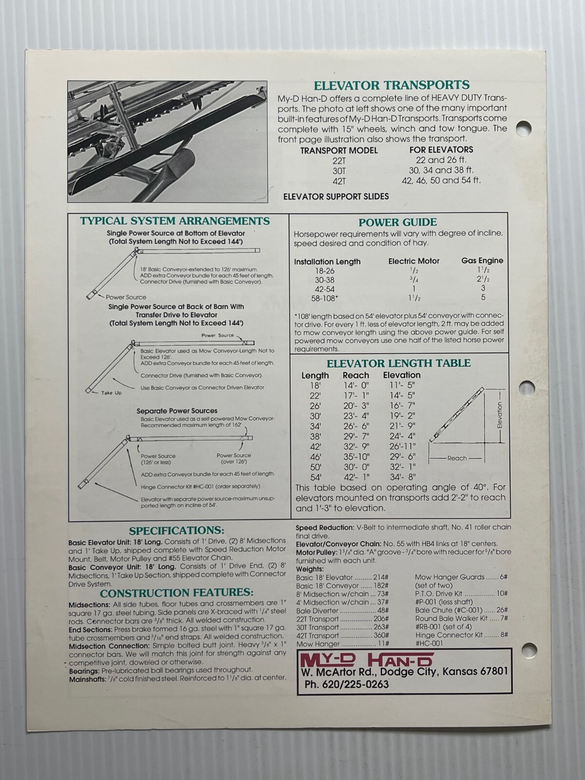 My-D Han-D Hay Bale Elevators / Conveyors – Sales Brochure *Original Dated 2000*