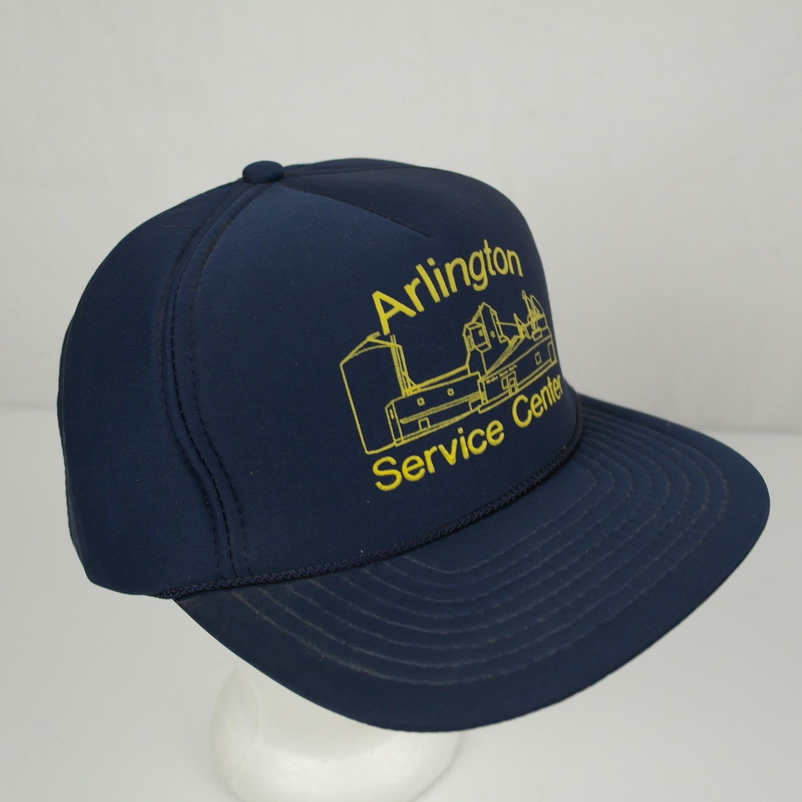 Vintage Arlington Service Center Farmer Mesh Trucker Hat Snapback, Blue Cap