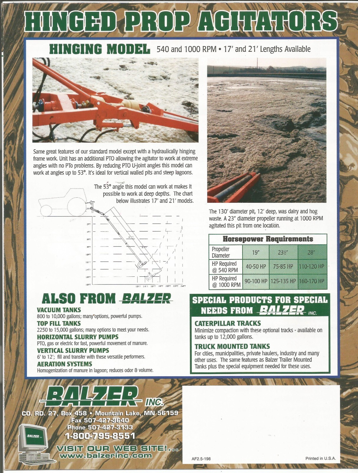 Original Balzer Pump and Agitators Sales Brochure Form Number AF2.5-198