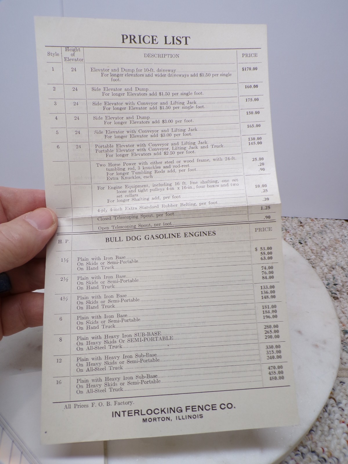 1912 Meyer&rsquo;s Upright stationary Elevators-Gas Engines Catalog-Prices Morton ILL