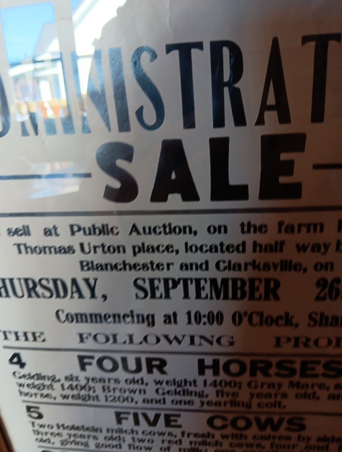 1918 Administrator&rsquo;s Sale Bill of Farm Near Clarksville & Blanchester (OH?)