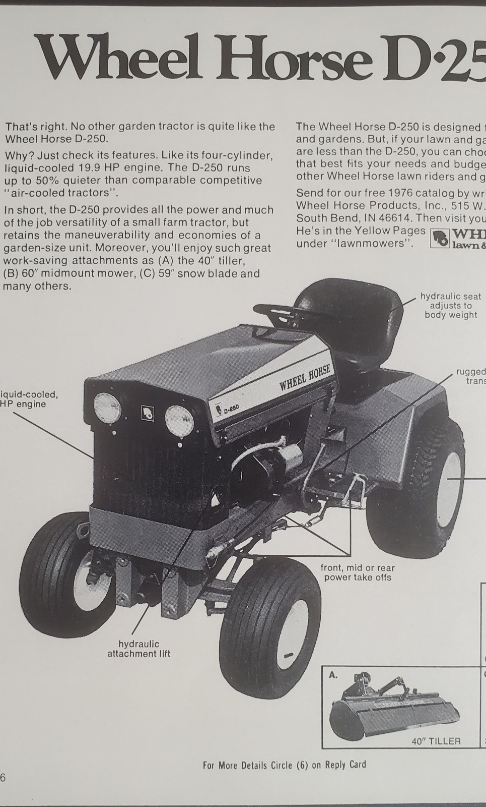 Wheel Horse D 250 1976 Magazine Advertisement and Article with Specs