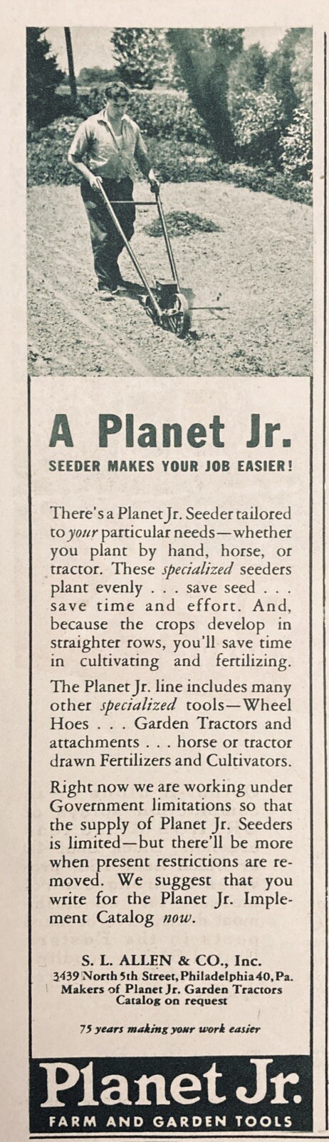 1945 AD.(XF9)~S.L. ALLEN & CO. PLANET JR. GARDEN SEEDER