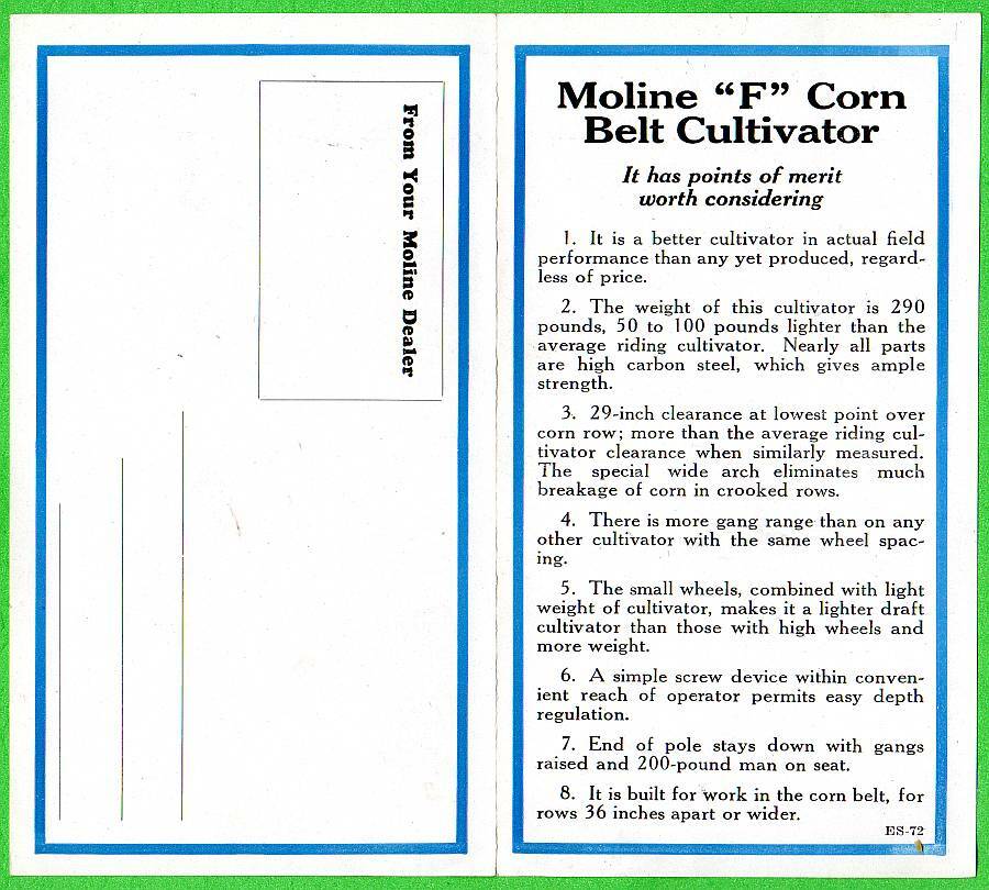 1920&rsquo;s MOLINE Implement-Plow Co Corn Cultivator Flyer, Mailer, Brochure Vintage