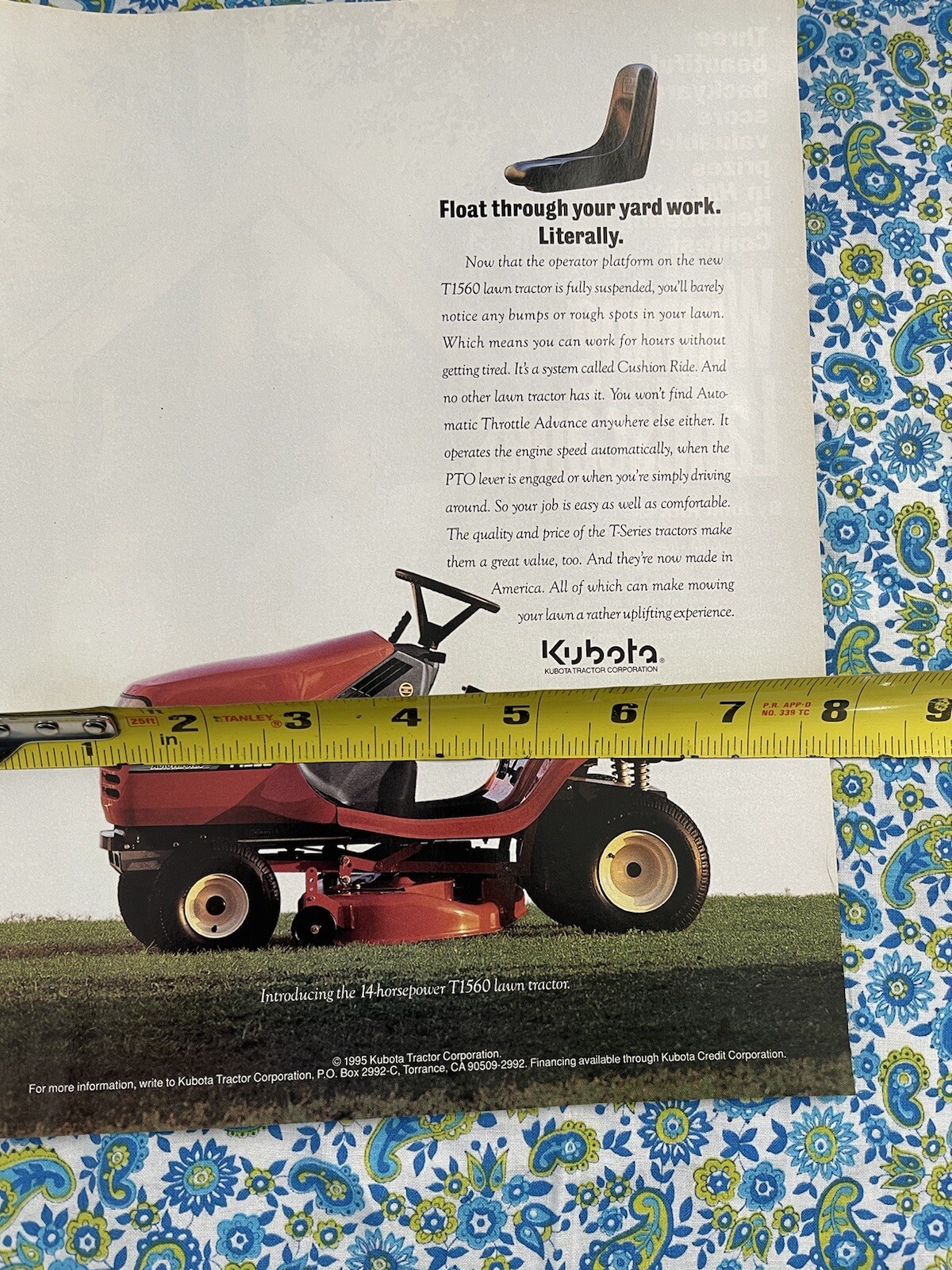 Vintage 1996 Kubota Garden Tractor Riding Lawn Mower Print Ad