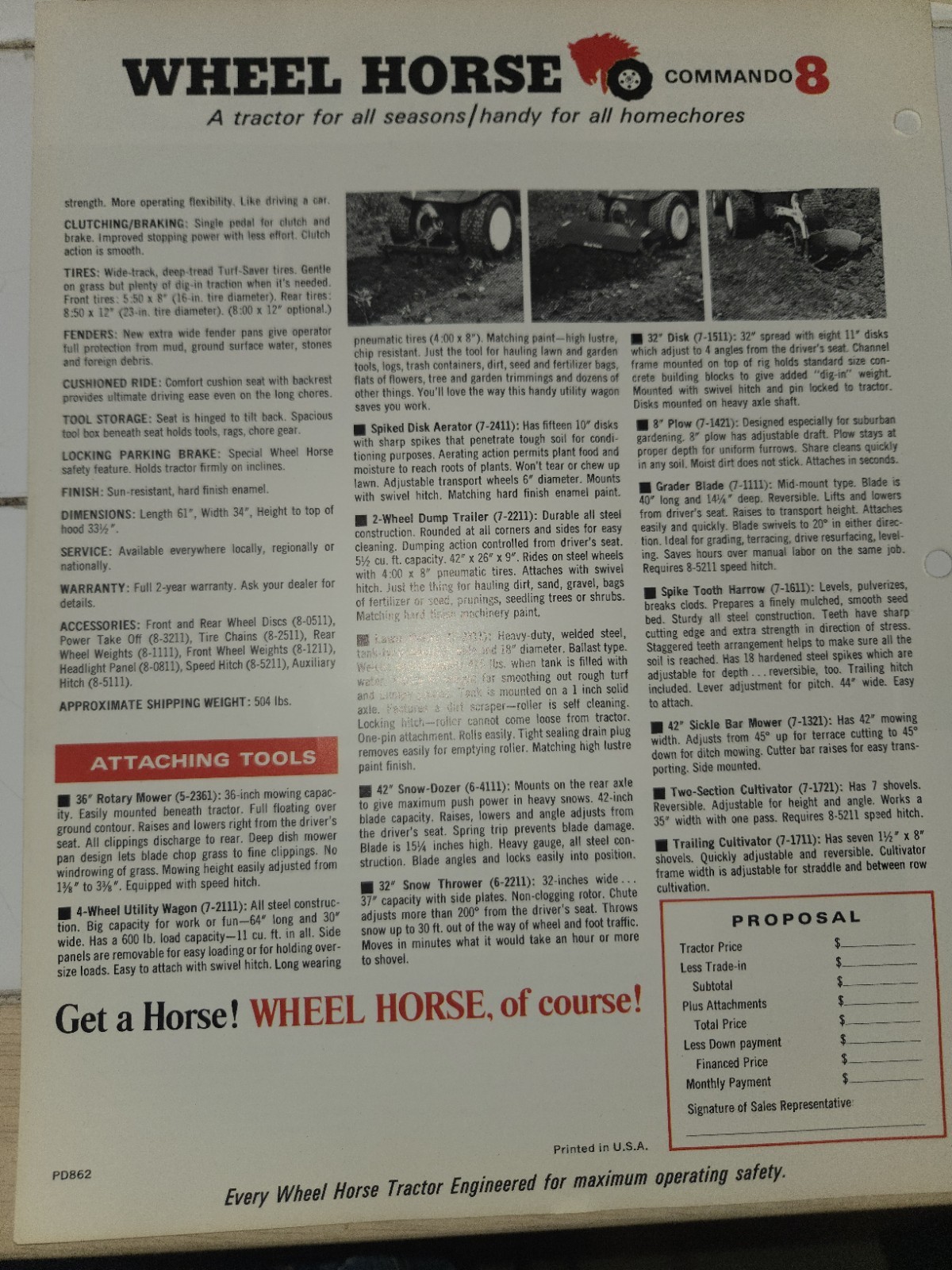 1960s WHEEL HORSE COMMANDO 8 DEALER AD WITH SPECIFICATIONS DOUBLE SIDED