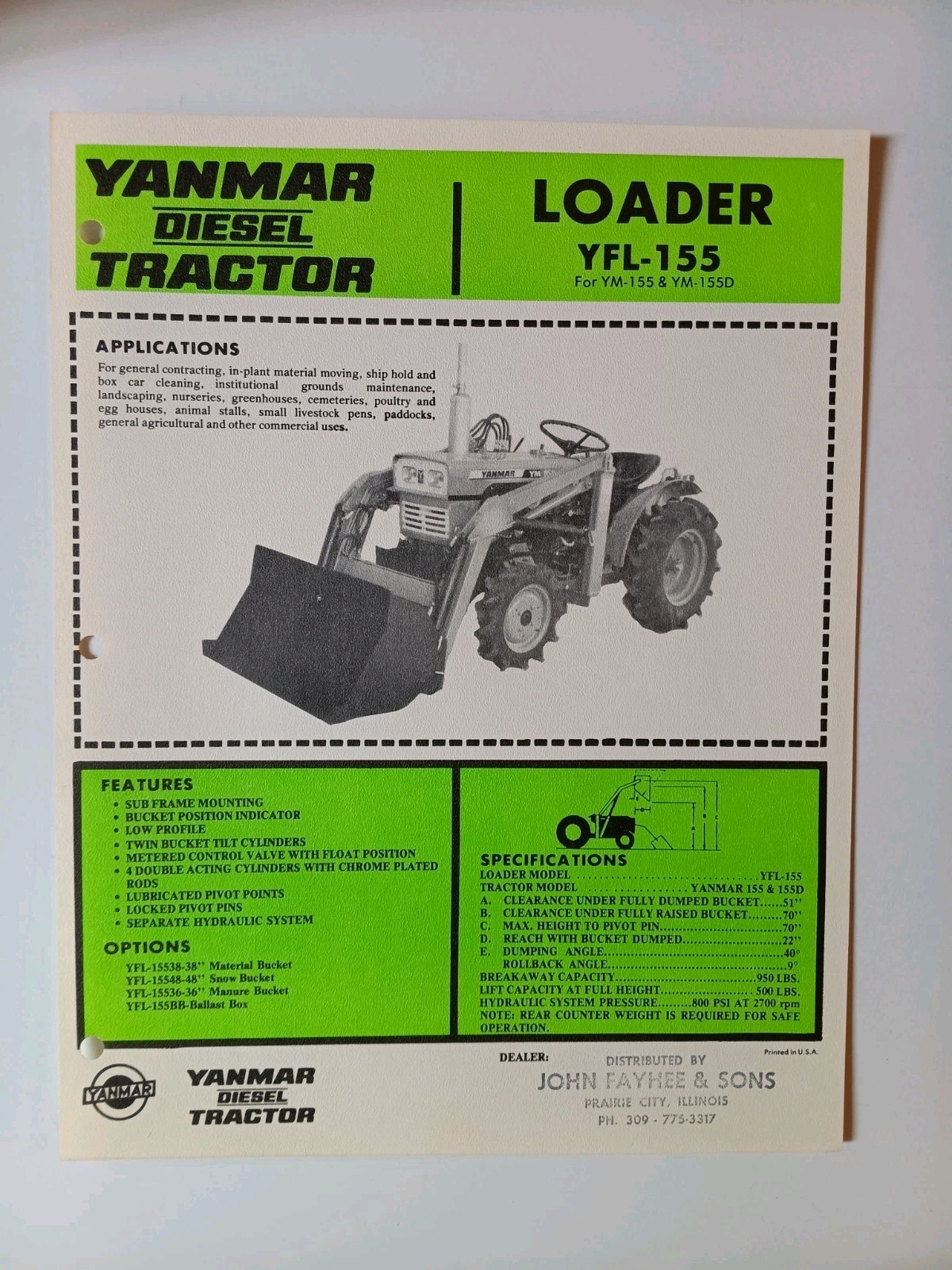 6 Yanmar Tractor Implements Spec Sales Sheet Flyer Farm Equipment Loader Tiller