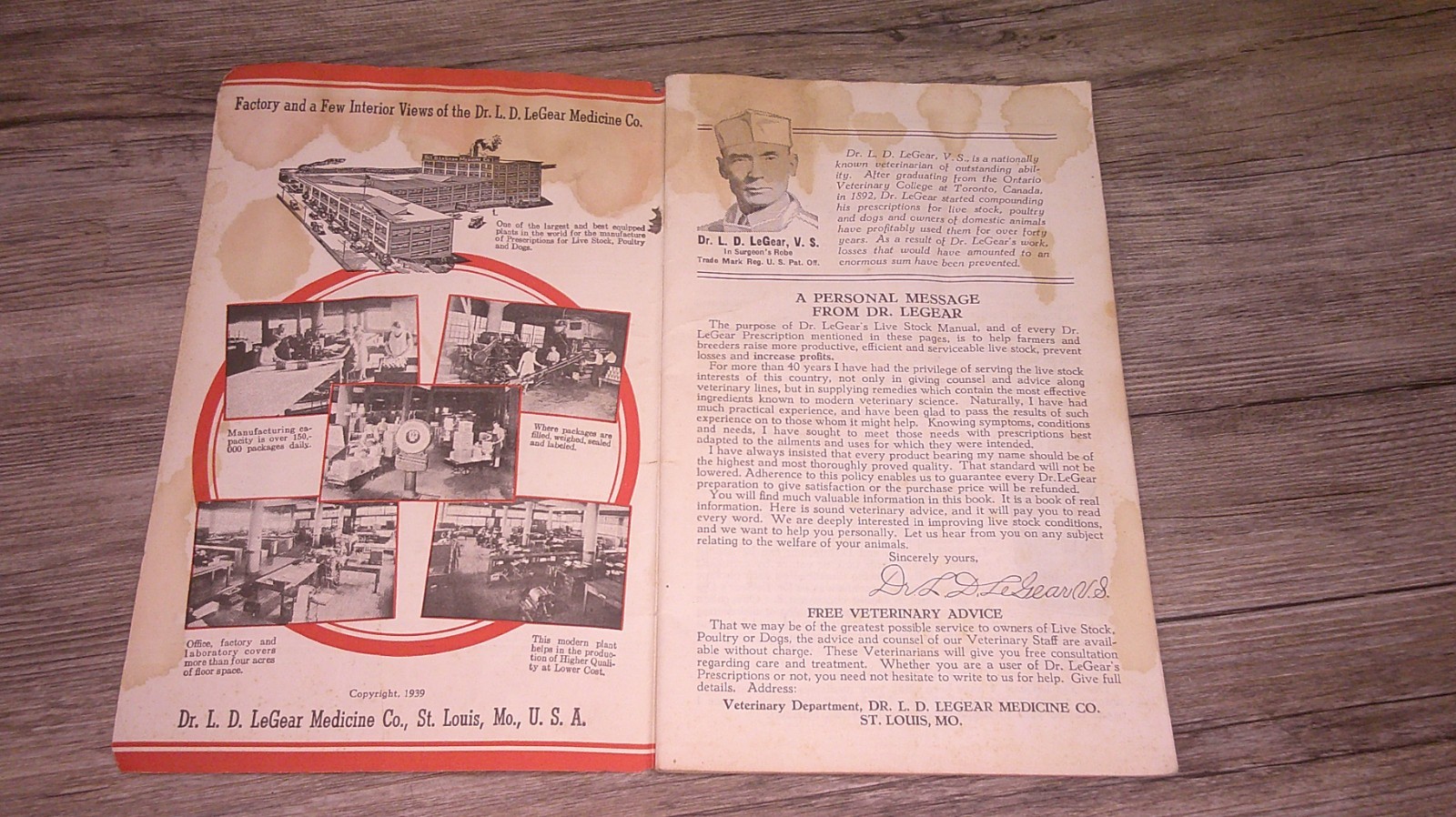 Dr. LeGear&rsquo;s livestock manual treatment of animals lots advertising 8O