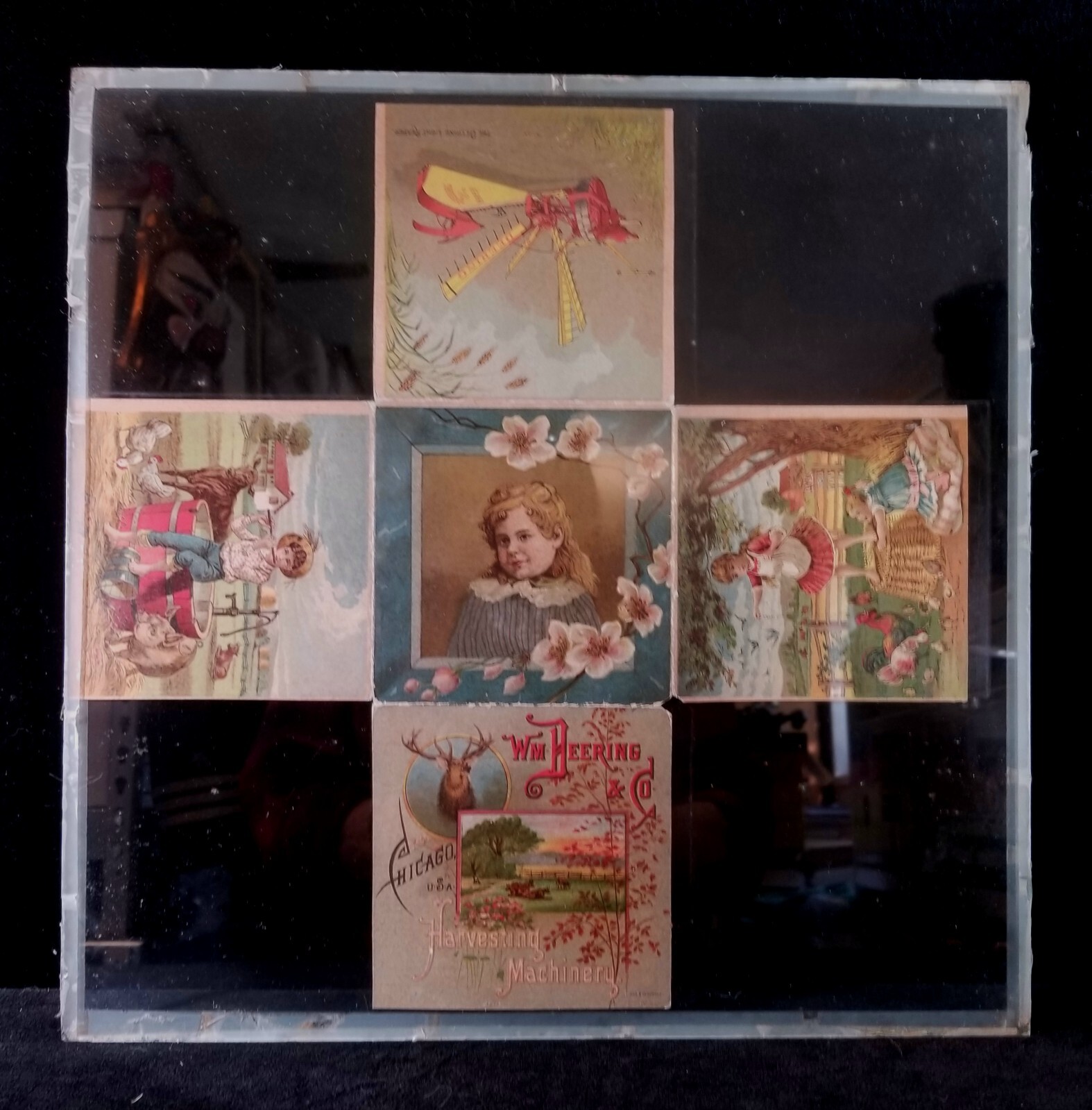 Atq 1880s Wm Deere & Co Chicago 5-Panel Double Sided Advertising Between Glass