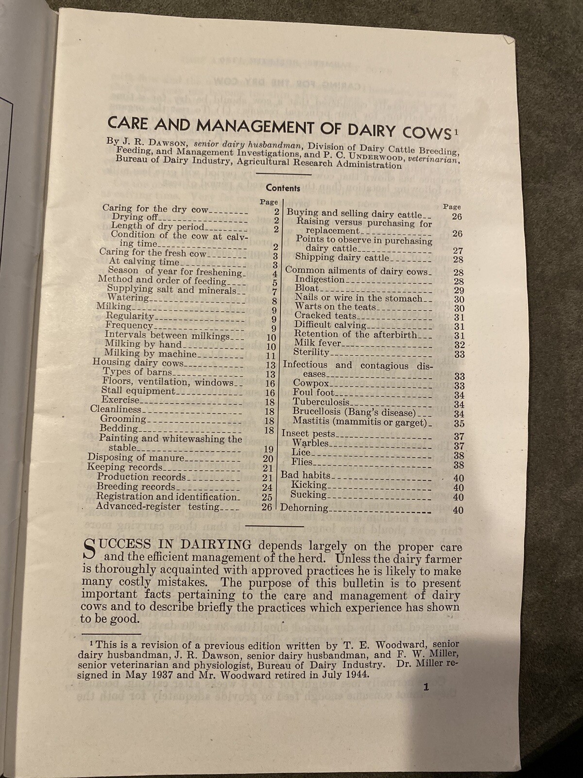US Department Of Agriculture Care And Maintenance Of Dairy Cows 1949