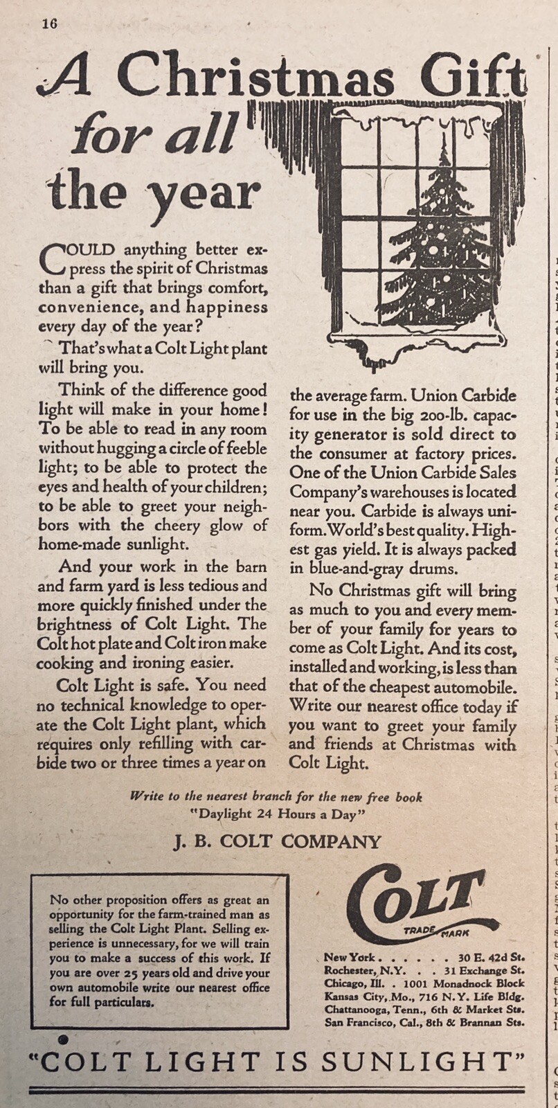 1925 AD(XF11)~J.B. COLT CO. NYC. COLT LIGHT POWER PLANT