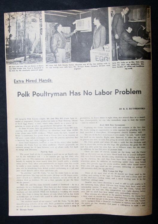 Orig 1967 Poultry Article Featuring Mr and Mrs Bill Corn, Polk county Georgia
