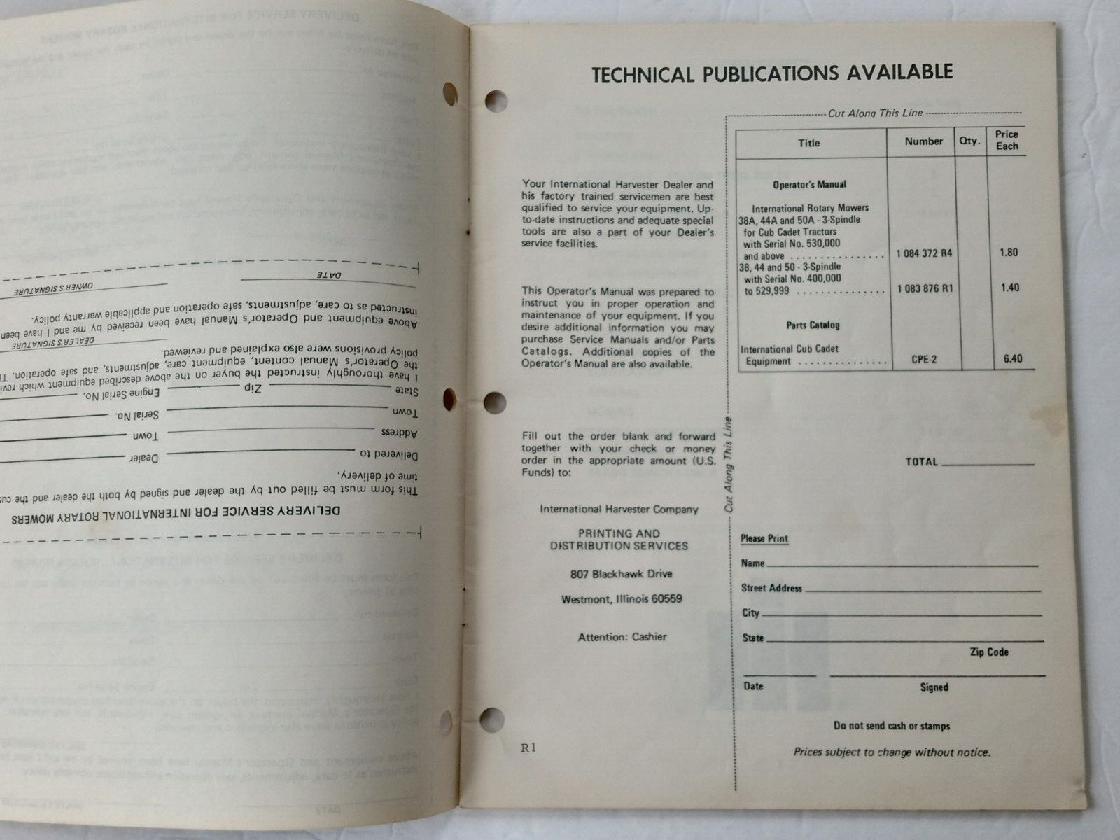 International Harvester Rotary Mowers 38A 44A 50A 3 Spindle Operator&rsquo;s Manual