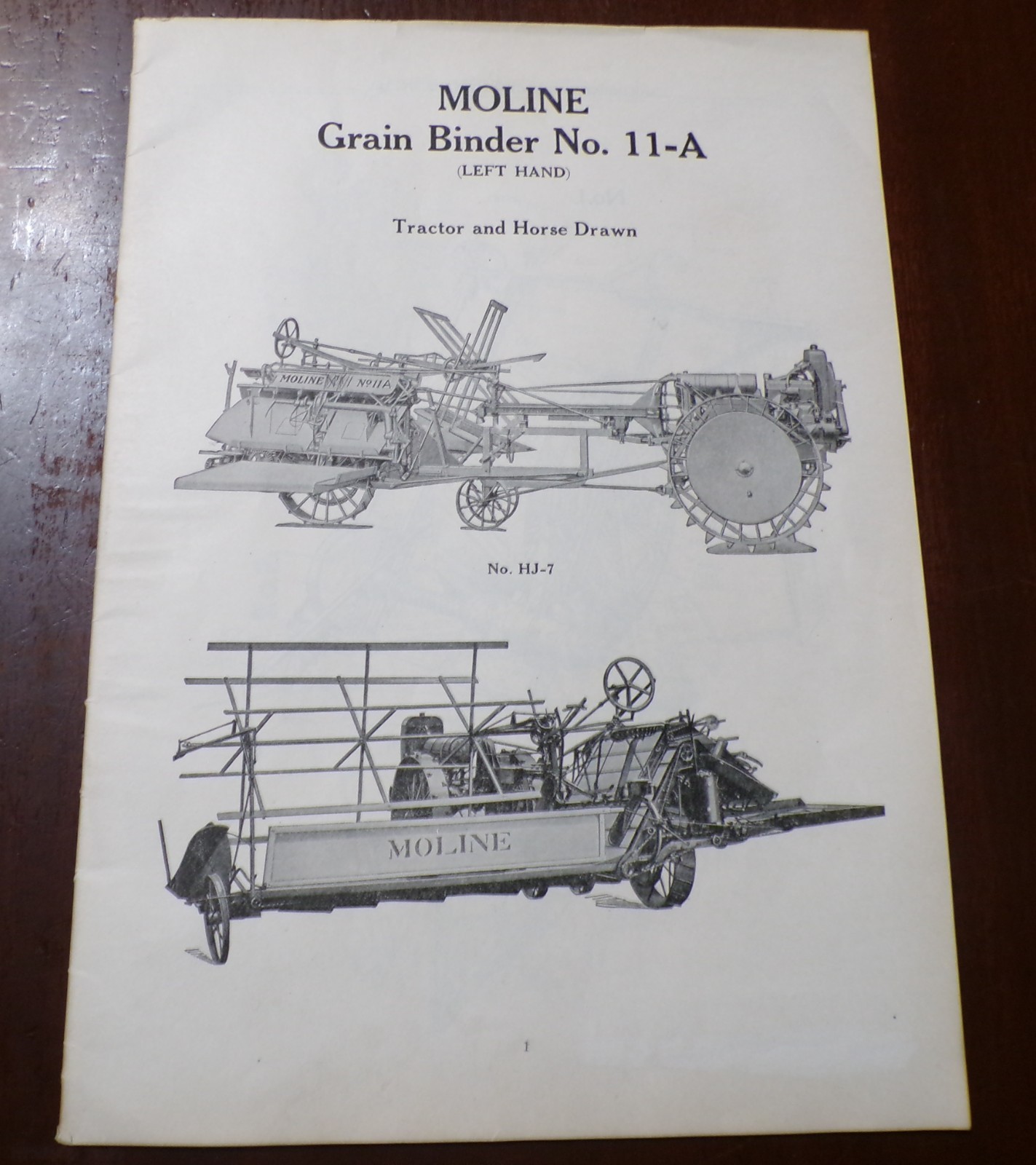 Moline No 11-A Grain Binder (Left Hand) Parts Catalog circa 1918