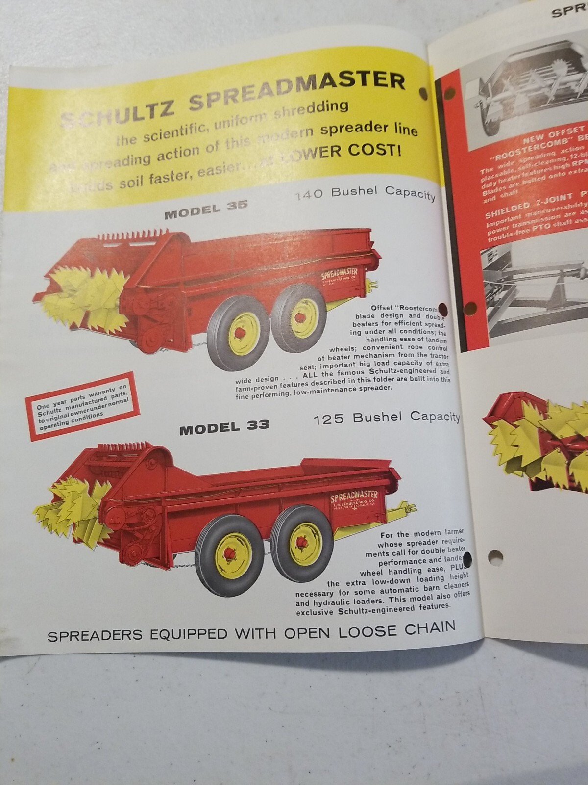 Vintage 1970 L.H. SCHULTZ Mfg Co GENERAL MANURE SPREADER Brochure & Price List
