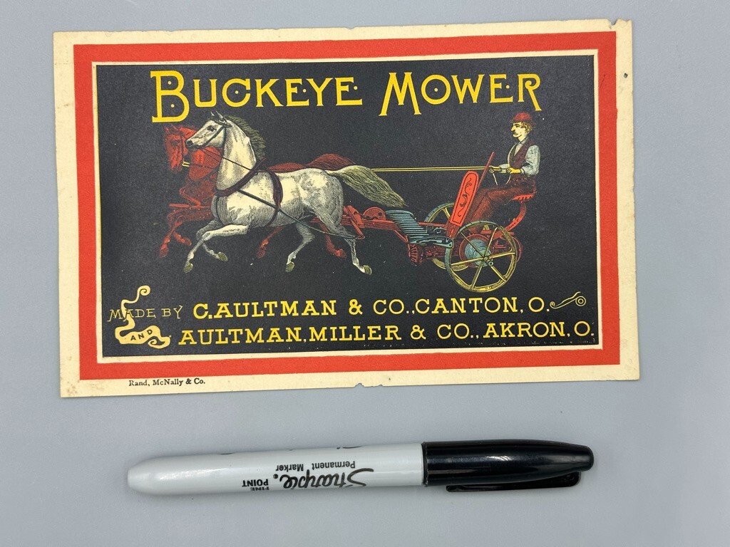 1880s BUCKEYE MOWER Aultman Miller AKRON Ohio Farm Advertising Trade Card