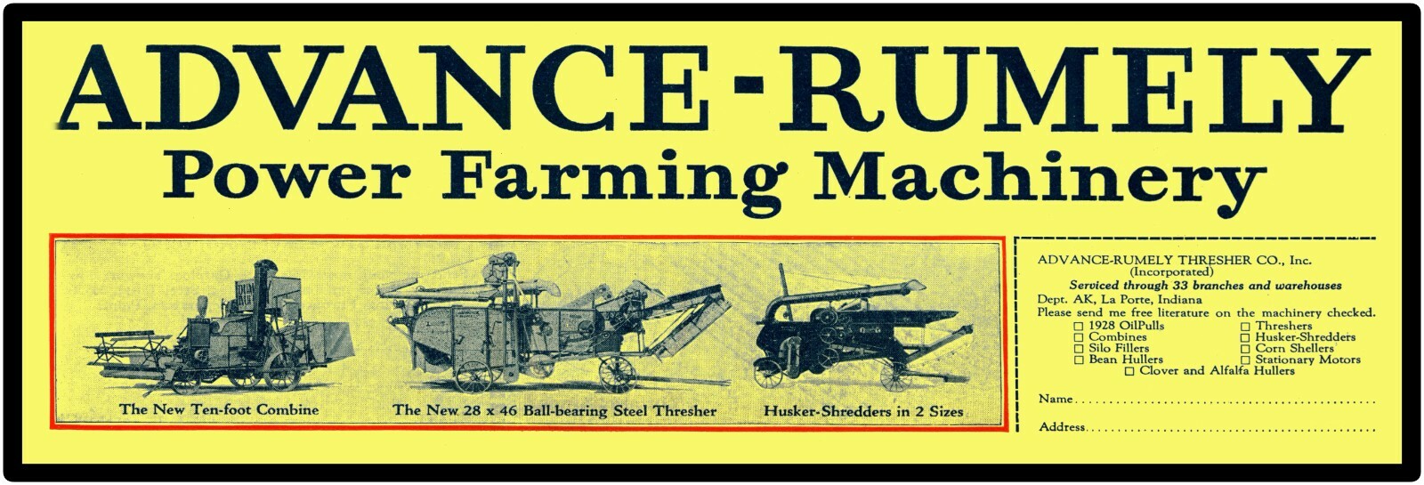 Advance Rumely Machinery LaPorte IN Sign, 12&Prime; x 36&Prime; USA STEEL XL Size – 4 POUNDS