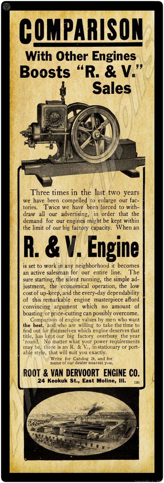 1912 R&V Gas Engines New Metal Sign, 16&Prime; x 48&Prime; USA STEEL XL Size – 8 Pounds