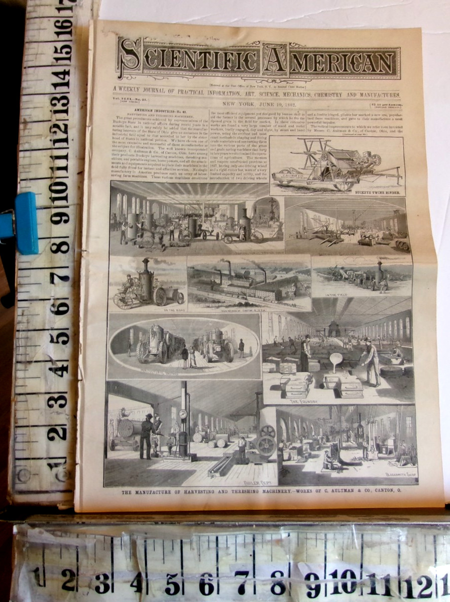1882 C. AULTMAN- CANTON OHIO- HARVESTING AND THRESHING MACHINERY REPORT