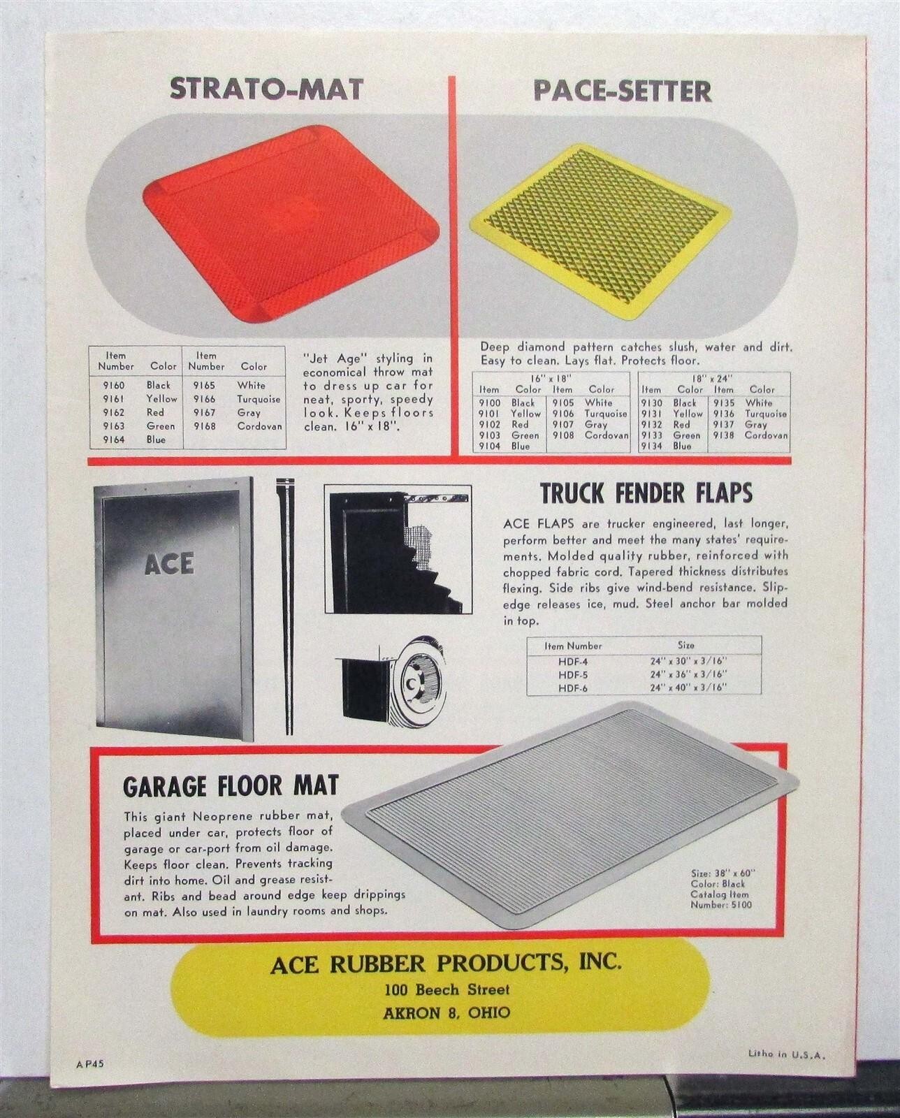 1950s ACE Automotive Mats & Matting Ordering Codes Specs Sales Folder