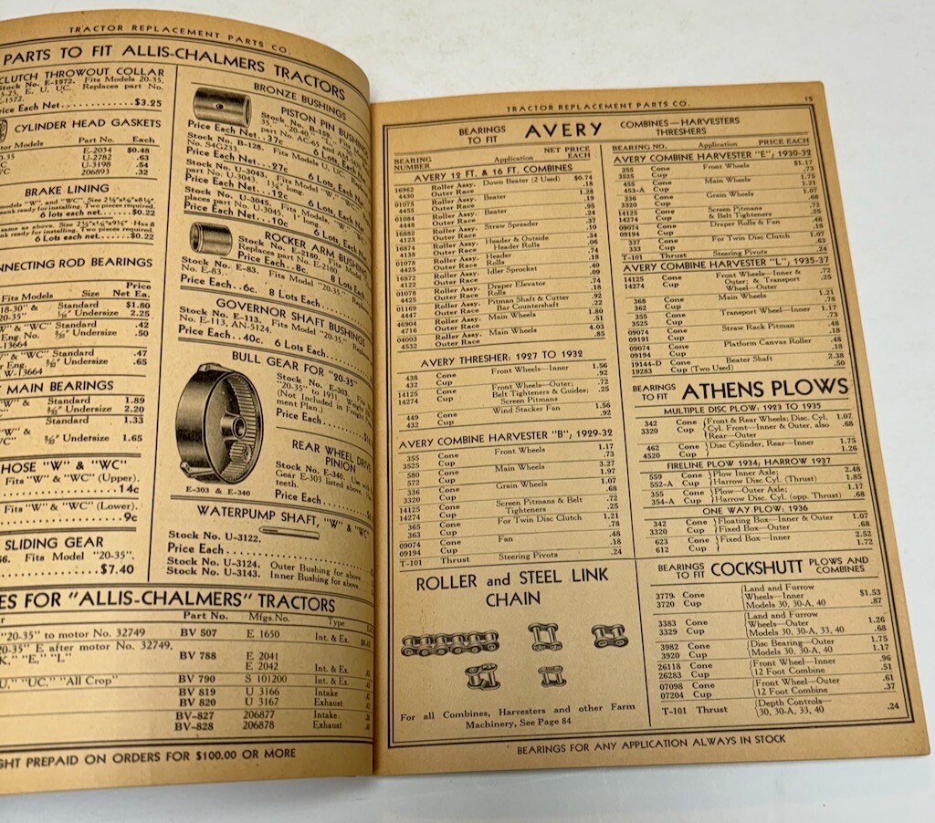 1940 Replacement Parts Catalog John Deere Allis Chalmers MM Case Avery 116 Pages