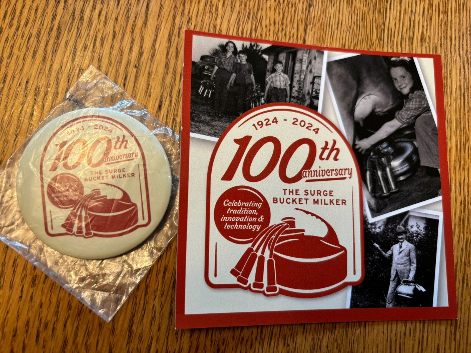 NEW -1924 -2024 100 YEAR ANNIVERSARY MAGNET & PIN -SURGE-MILKER BUCKET -4&Prime; x 4&Prime;