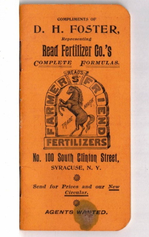 1896 Read Fertilizer Ad Notebook – Syracuse, NY – Writing Inside – 5.4” x 2.6”