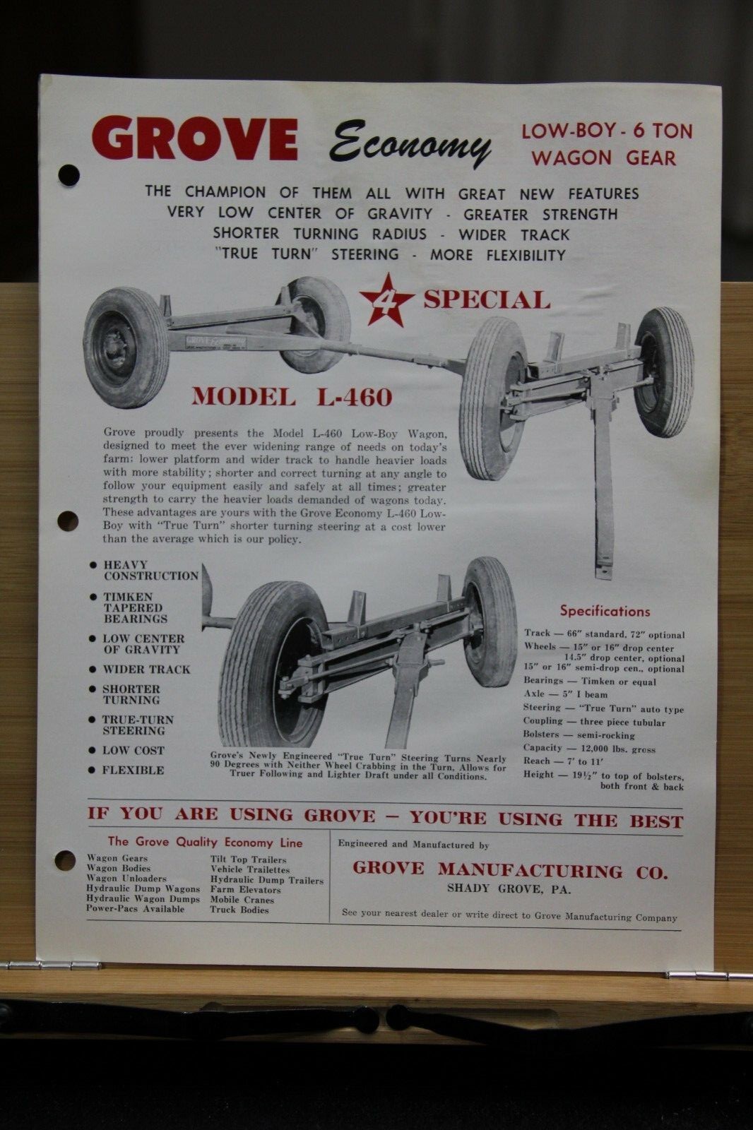 Brochure Dealer Grove Manufacturing Co Shady Grove Pennsylvania PA Auto Steer