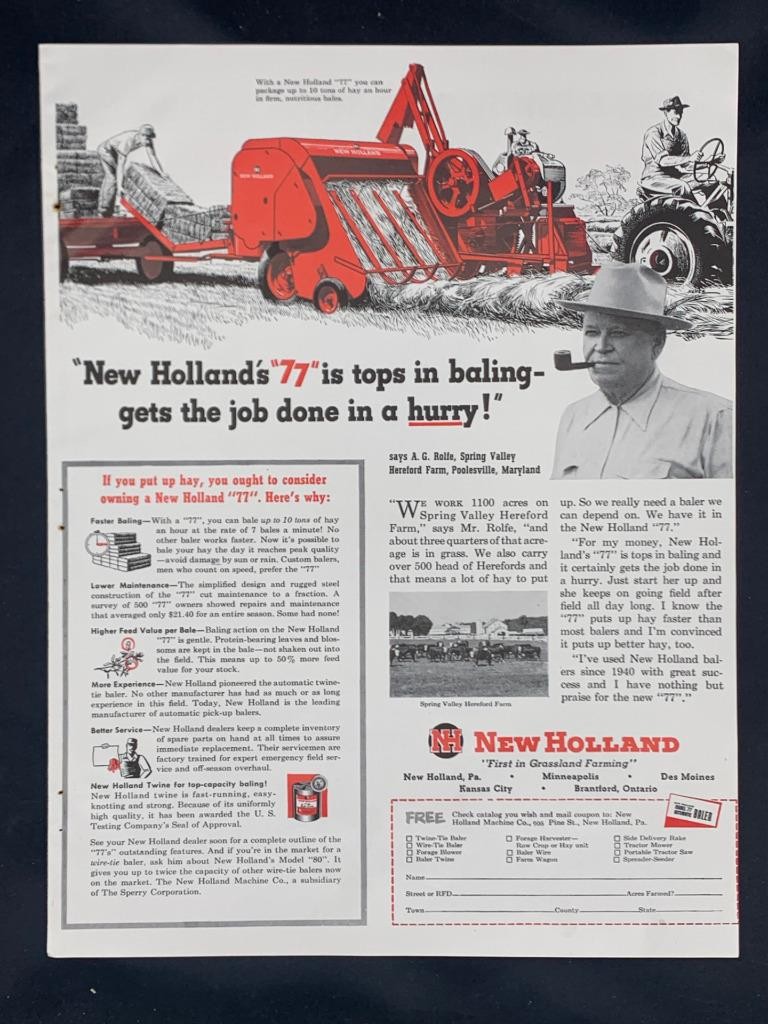 Magazine Ad* – 1952 – New Holland Farm Machinery – New Holland, PA