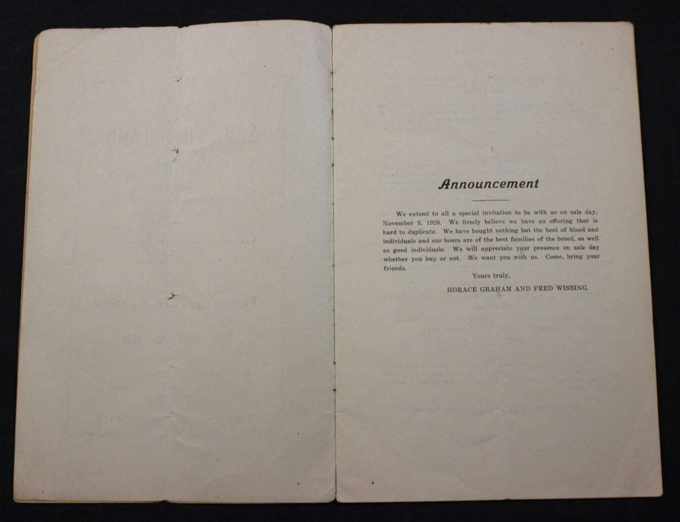 1920 SPOTTED POLAND CHINAS HOG PIG SALE CATALOG ~ NEW CASTLE, INDIANA