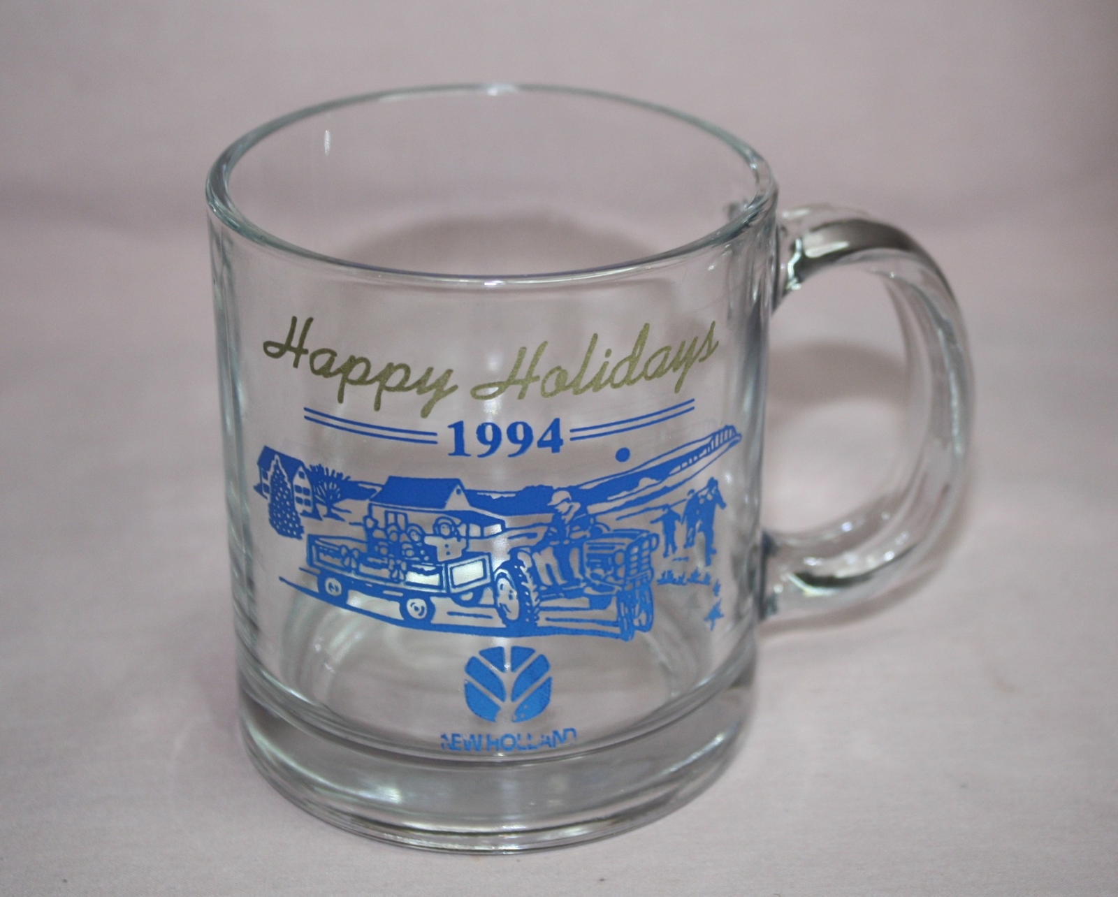NEW HOLLAND ADVERTISING 1994 HAPPY HOLIDAYS COFFEE CUP / MUG GLASS