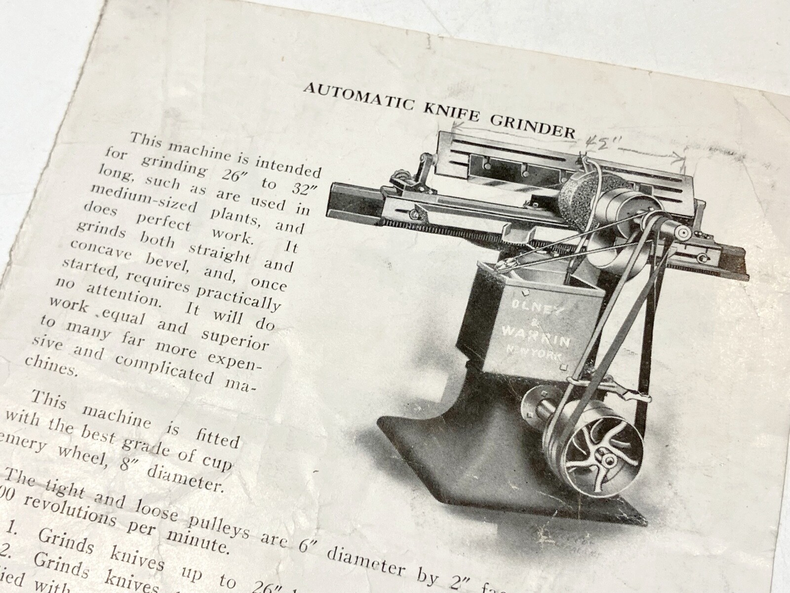 Antique paper flyer Ajax automatic knife grinder advertising Parker saW GUARD
