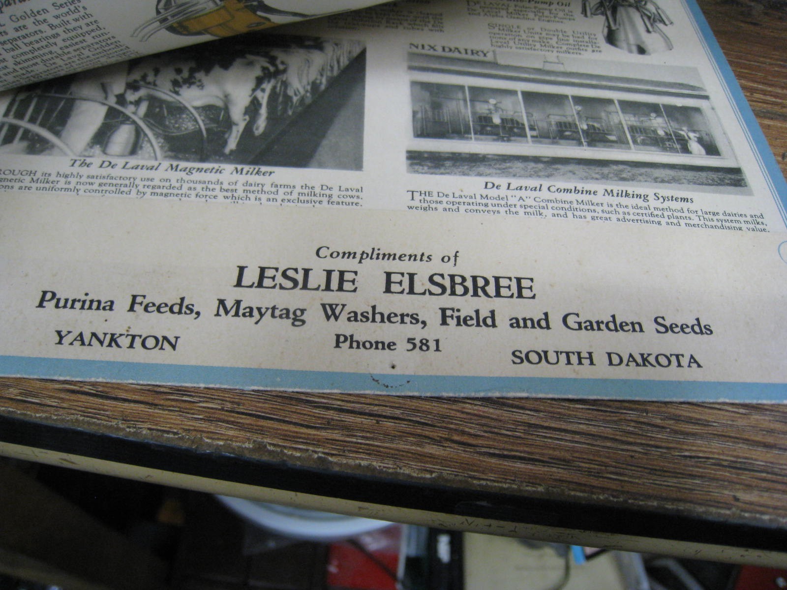 1937 De Laval Cream Separators Graphic WALL Calendar L ELSBREE YANKTON S D
