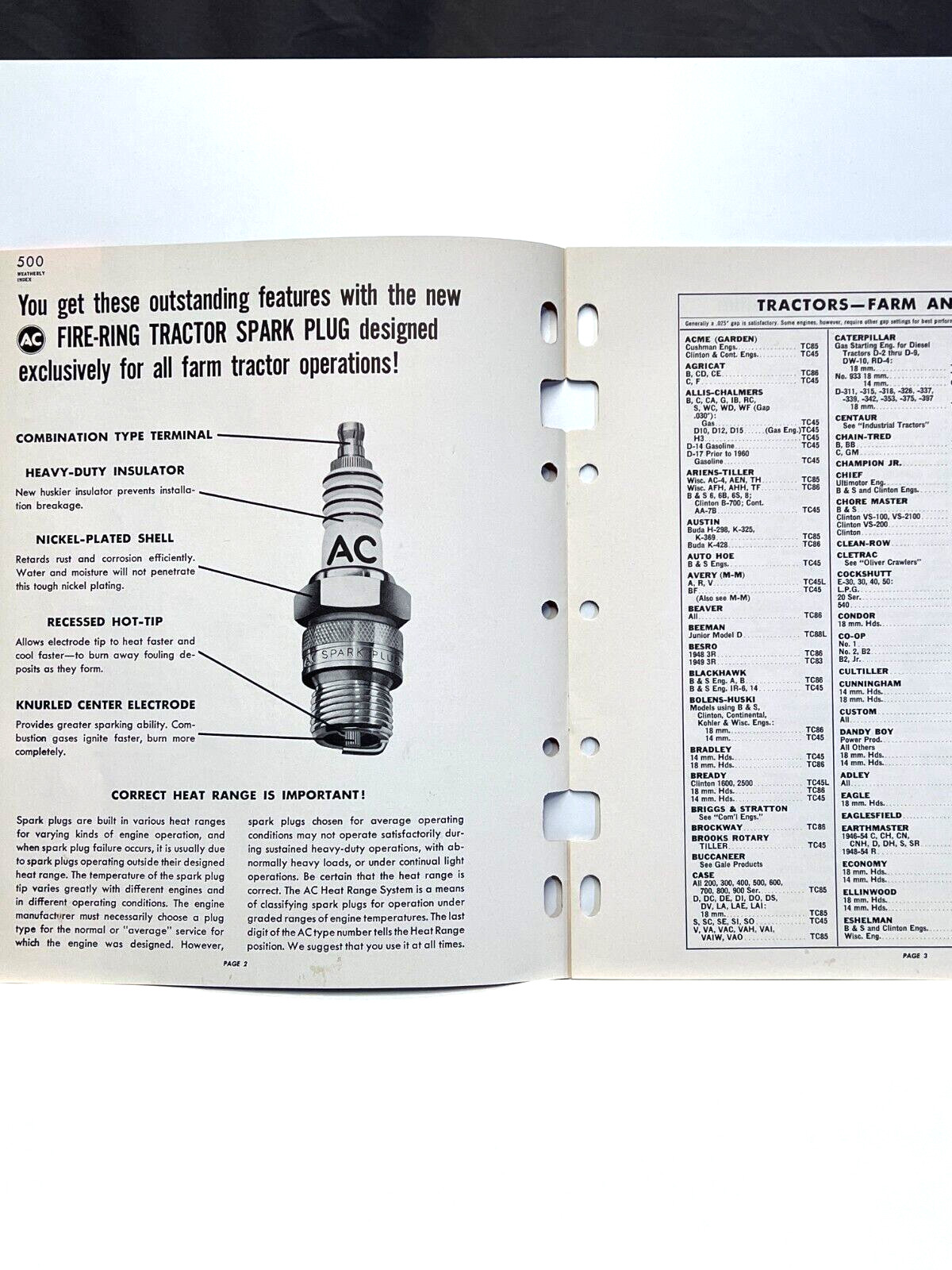 Vintage AC Farm Equipment Spark Plugs Tractor Heavy Equipment Sales Brochure