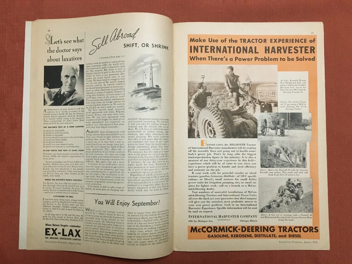 Successful Farming – August 1936 – Ads – IH McCormick/Case/Ford/Chevy/Plymouth