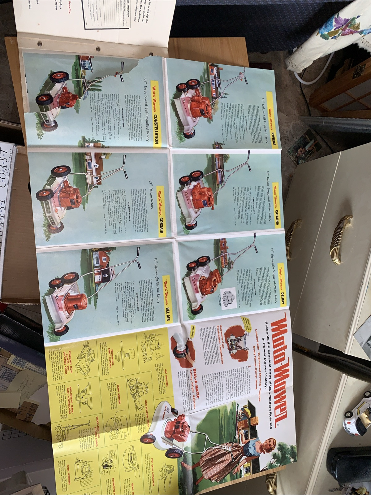 1957 MOTO-MOWER Co REEL LAWN MOWER Vintage Dealer promo ADVERTISE package tear