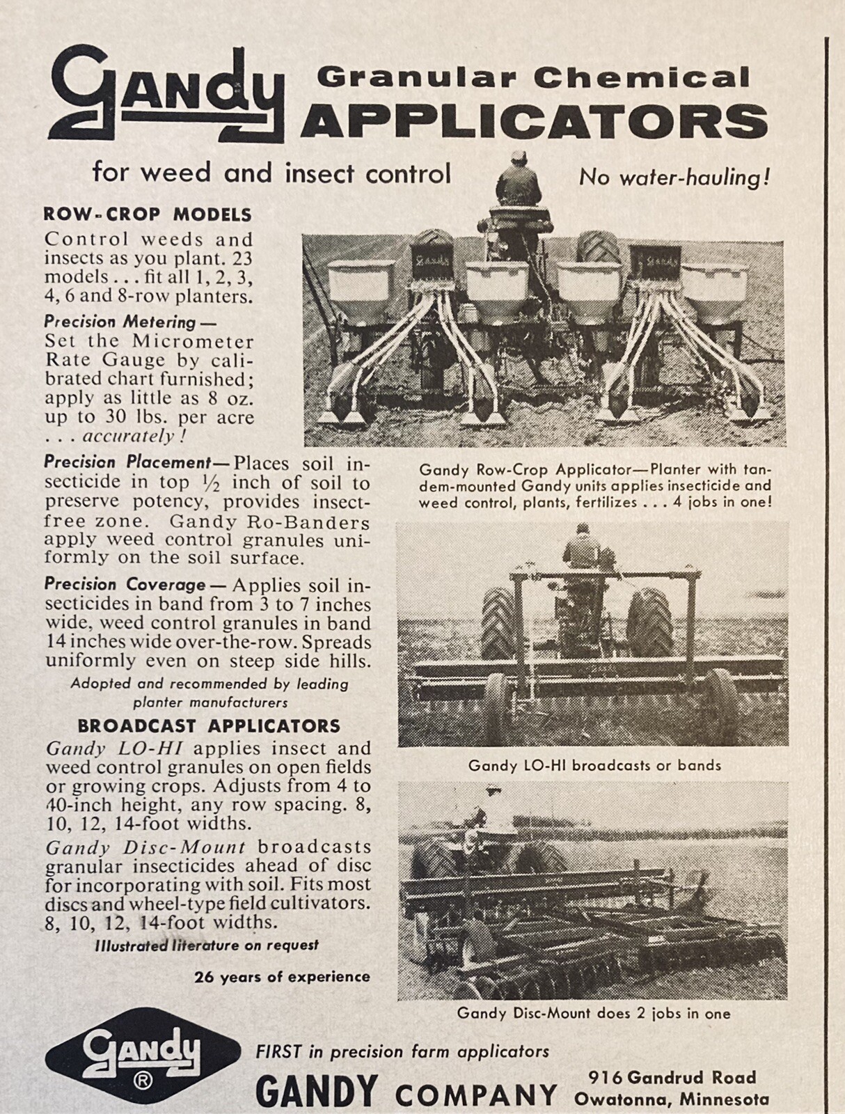 1962 AD.(XH30)~GANDY CO. OWATONNA, MINN. GANDY CHEMICAL APPLICATIORS