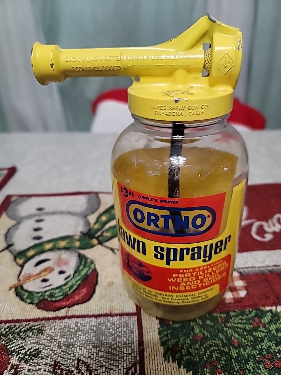 Vintage 1970 Ortho Chevron Bayer Hayes Glass Jar Lawn Sprayer Bottle USA Manual