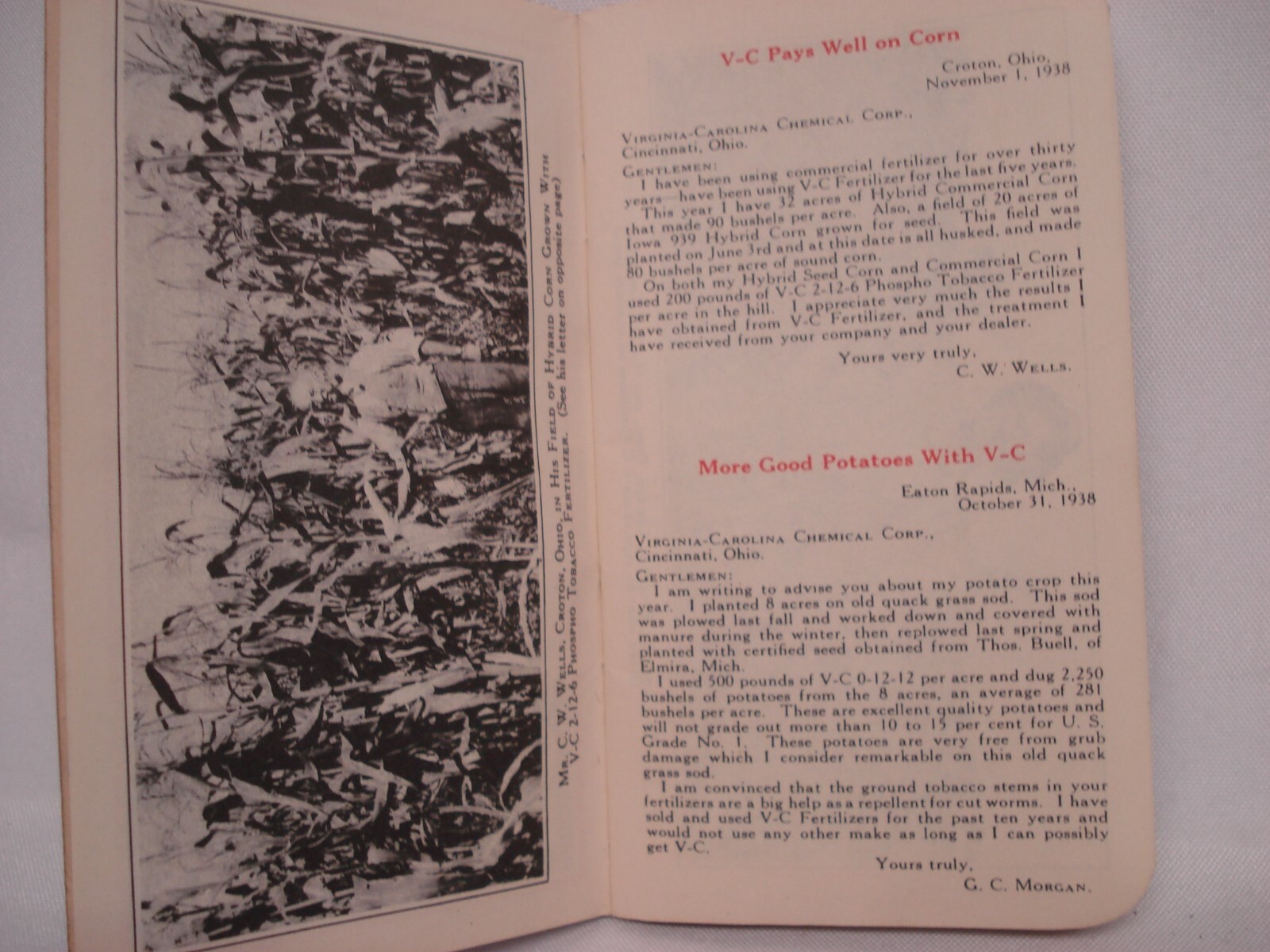1938 V C FERTILIZER VIRGINIA CHEMICAL BROCHURE BOOKLET STORIES NOTES