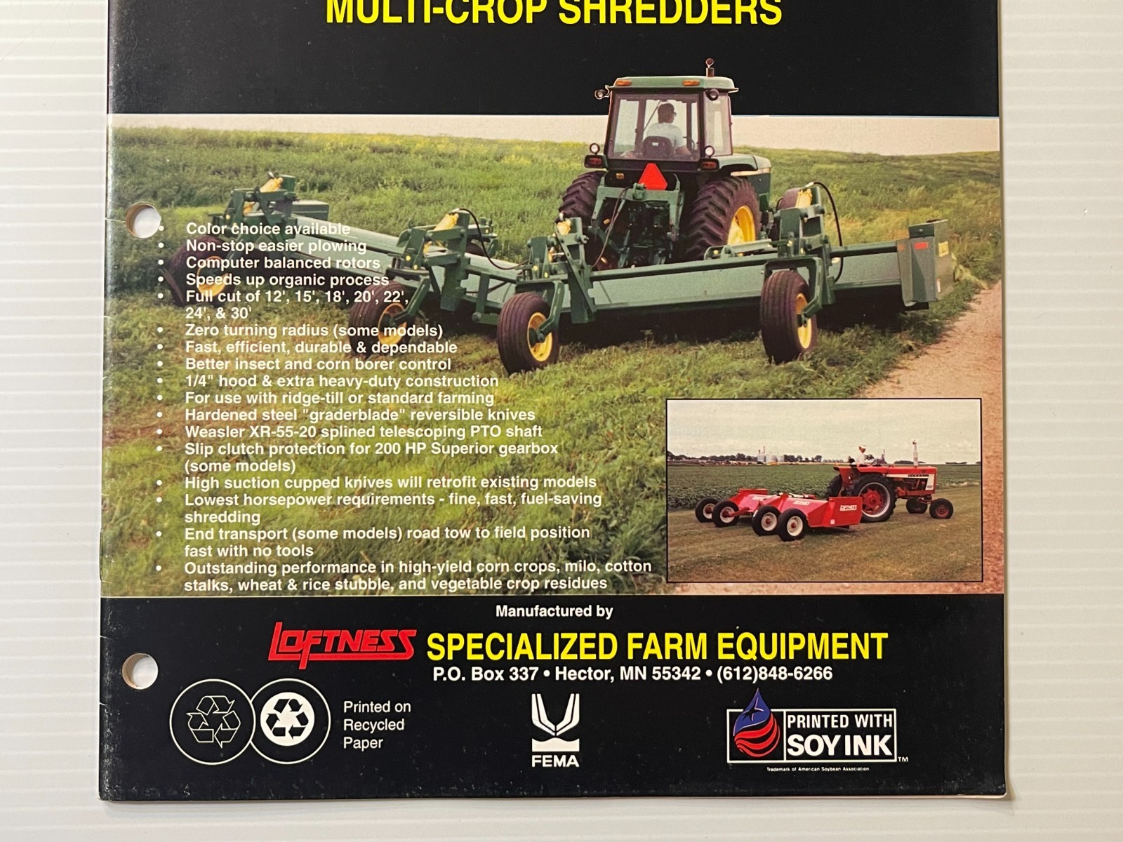 Vintage Original Loftness Multi- Crop Shredders – Dealer Sales Brochure *1990s*