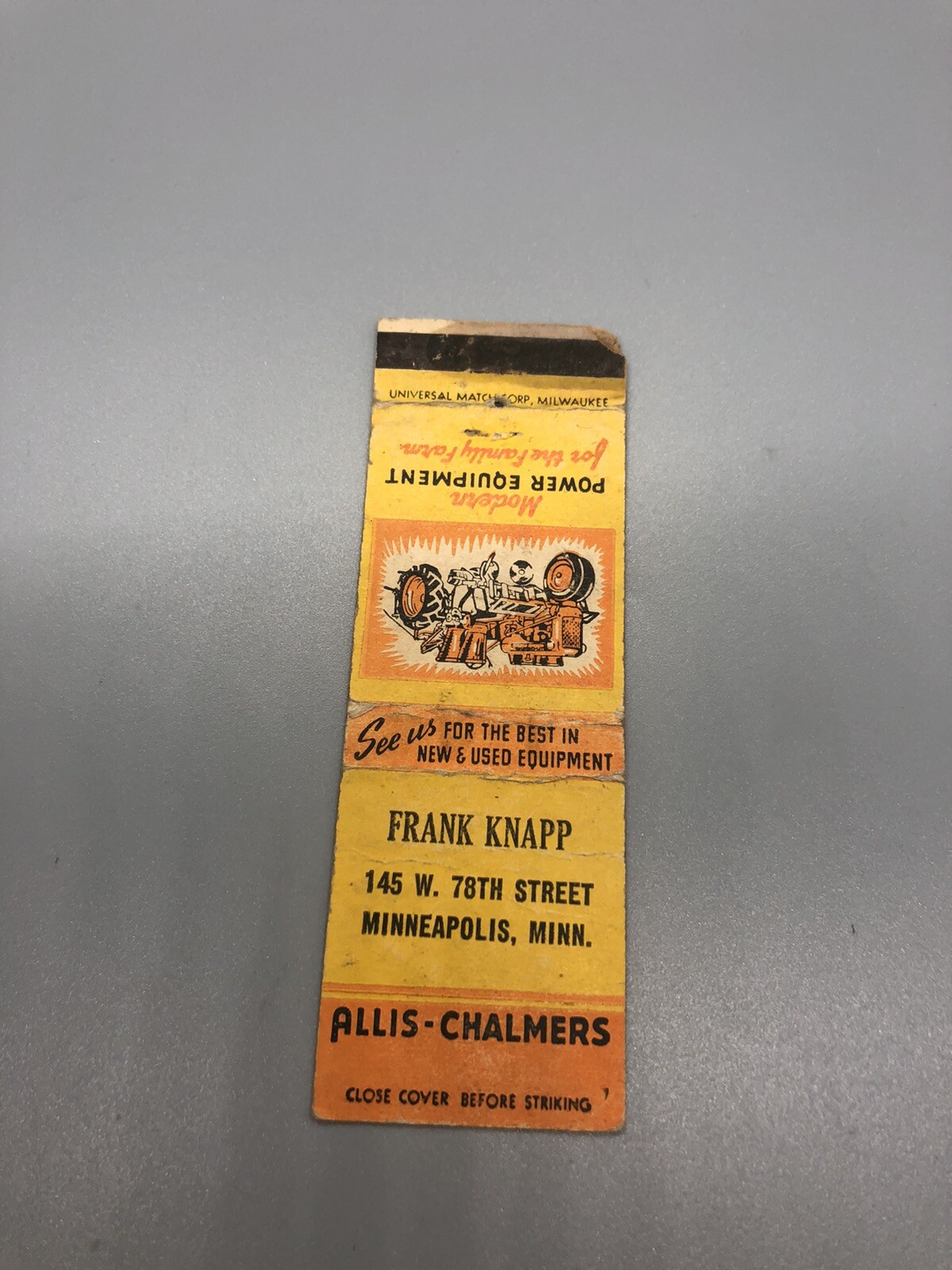 Allis Charmers Tractor match book collectible Cool!