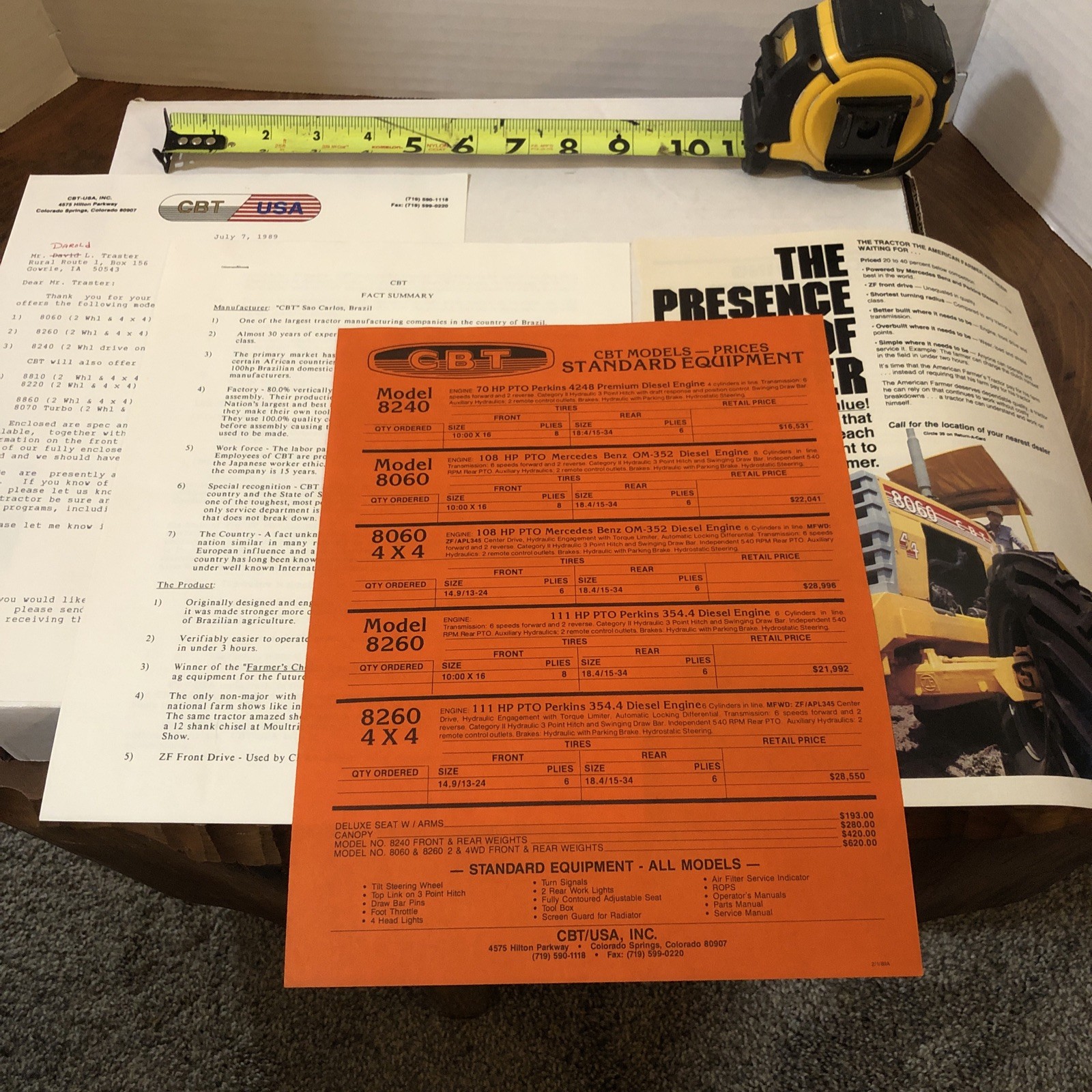 1989 Dealer CBT 8240 8060 8260 Tractor Sales Brochure Spec Sheet Literature
