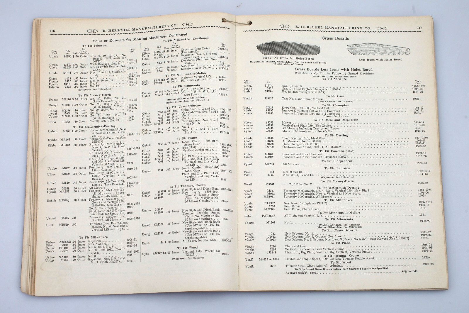 1937-38 R. Herschel Manufacturing Agricultural Cutting Parts Catalog