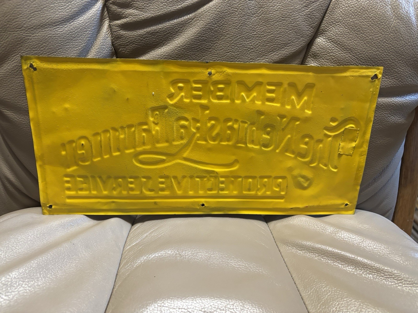 Member The Nebraska Farmer Protective Service Tin Sign Repainted