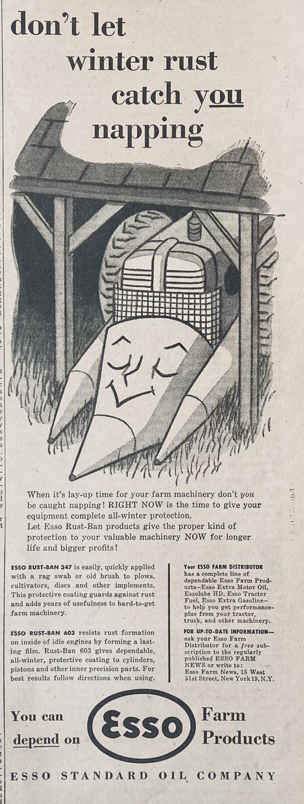 1951 AD(XH4)~ESSO STANDARD OIL CO. ESSO TRACTOR RUST-BAN FARM PRODUCTS