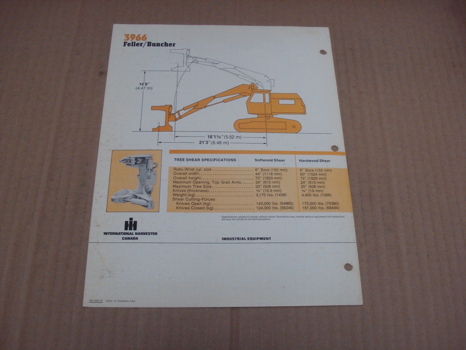International 3966 Feller/Buncher Specifications Brochure