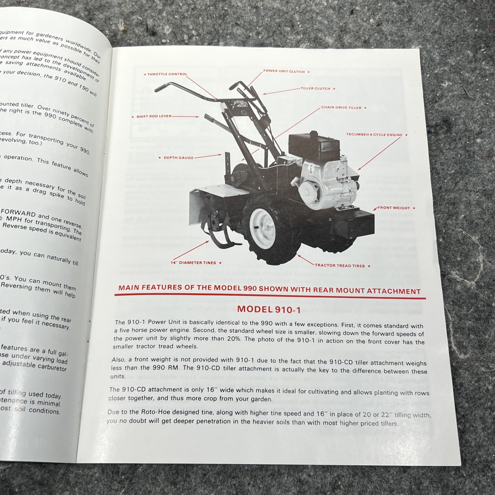 Roto-Hoe 910 990 190 Walk-Behind Tiller Snow Garden Tractor Color Sales Brochure