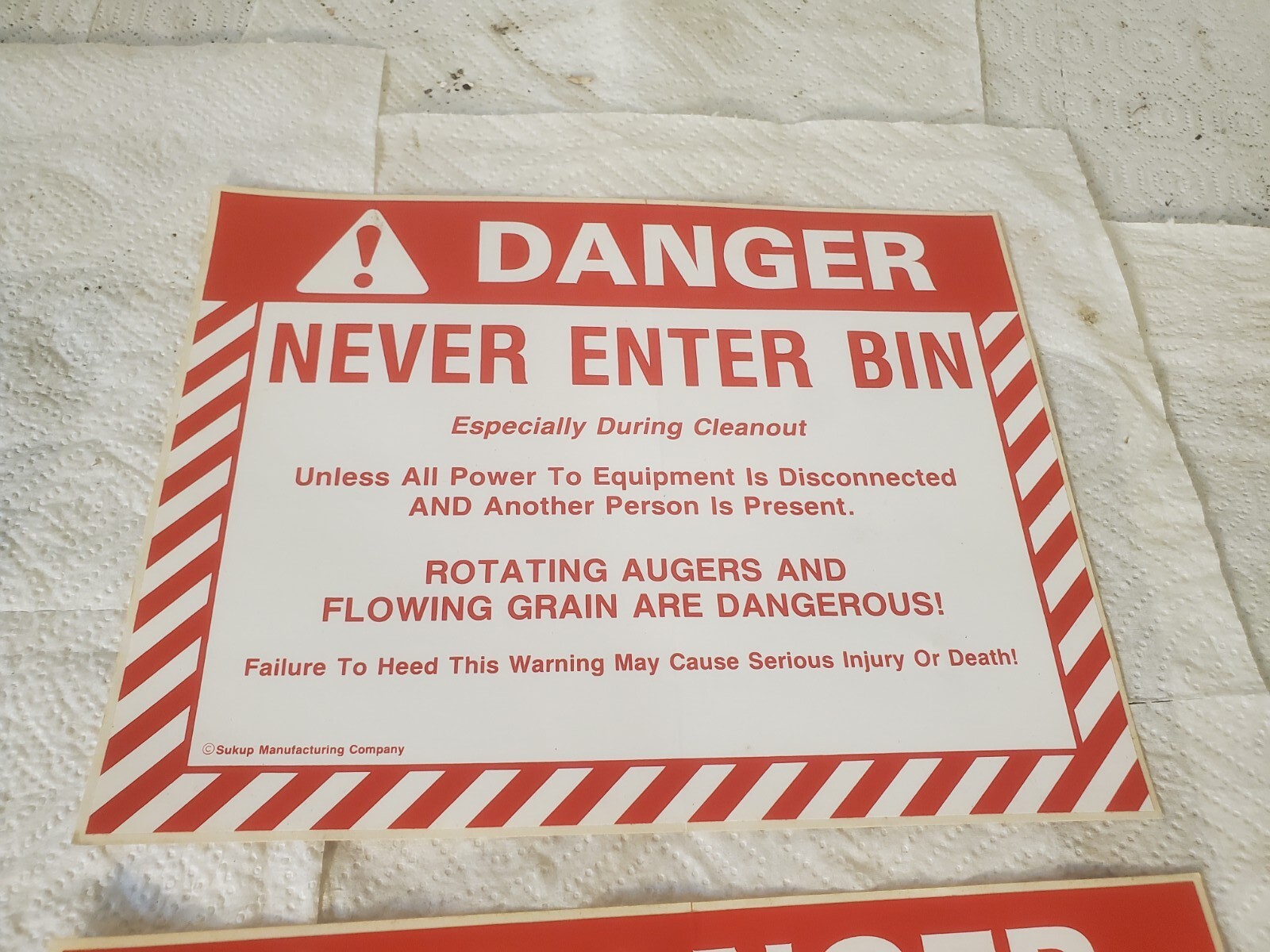 2 11&Prime; X 8-1/2&Prime; Peel Off Stickers Danger Never Enter Bin Sukup Corn Grain Farm